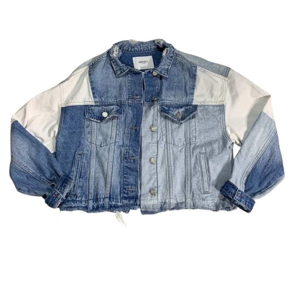 VERVET Flying Monkey ColorBlock Patchwork Crop Denim Jacket M Oversized V2727J